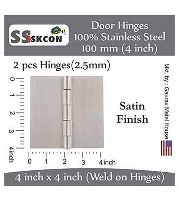 Weld-on door hinges stainless steel 4 inch 2.5mm thickness metal door frame welding purpose security room partition satin finish fixed heads heavy duty nrp flat spun head interior exterior gates welding commercial outdoor